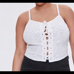 THREE for $25 Plus Size Ribbed Lace-Up Cropped Cami